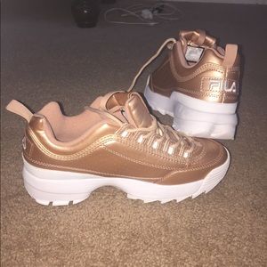 Women rose  gold fila disruptor  sneakers